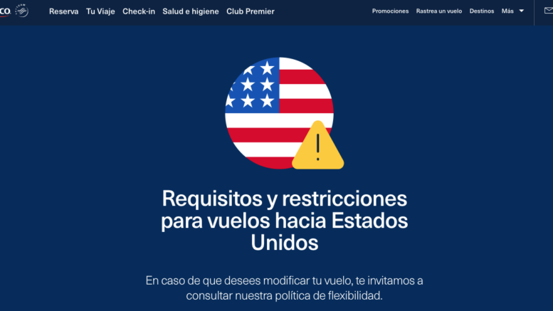 En apego a las normas establecidas por los EEUU Aeroméxico implementa  política de flexibilidad